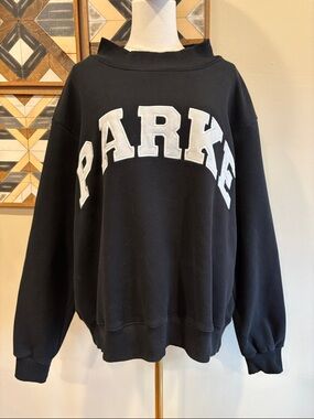 PARKE Varsity Fleece Mockneck Sweatshirt Black size L/XL